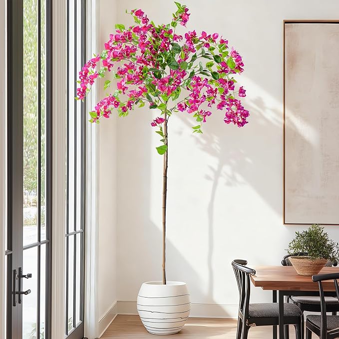 6FT Artificial Bougainvillea Tree Artificial Tree Tall Potted Fake Bougainvillea Trees for Outdoor Indoor Lifelike Potted Faux Plants with Wood Trunk and Flowers Office Wedding Home Decor