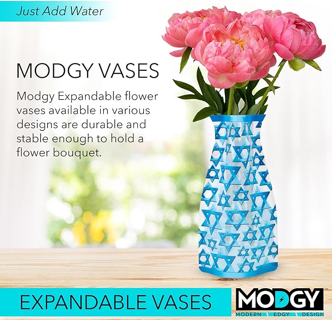 MODGY Expandable Flower Vase, Plastic Decorative Modern Foldable Printed Vases for Centerpieces for Wedding, Dining Table, Home Decor, Living Room, Bathroom, Mazel