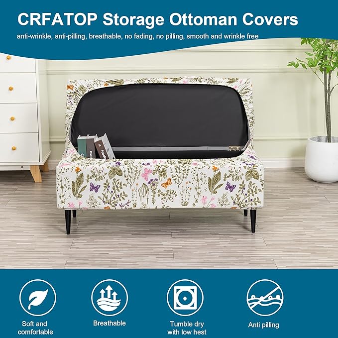 CRFATOP Printed Rectangle Ottoman Stool Cover Stretch Folding Storage Footstool Bench Slipcovers Upholstered Foot Chest Chair Covers Washable Entryway Furniture Protector with Elastic Bands,L,13