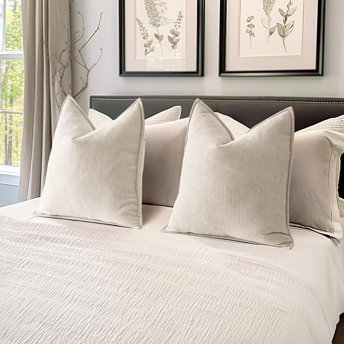 MIULEE Pack of 2 Christmas Cream Beige Decorative Pillow Covers 18x18 Inch Soft Chenille Luxurious Couch Throw Pillows Farmhouse Cushion Covers with Elegant Design for Sofa Bedroom Living Room Decor