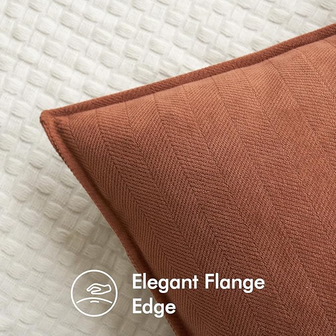 MIULEE Pack of 2 Burnt Orange Decorative Lumbar Pillow Covers 12x20 Inch Chenille Luxurious Couch Throw Pillows Farmhouse Cushion Covers with Elegant Design for Sofa Bed Living Room Home Decor