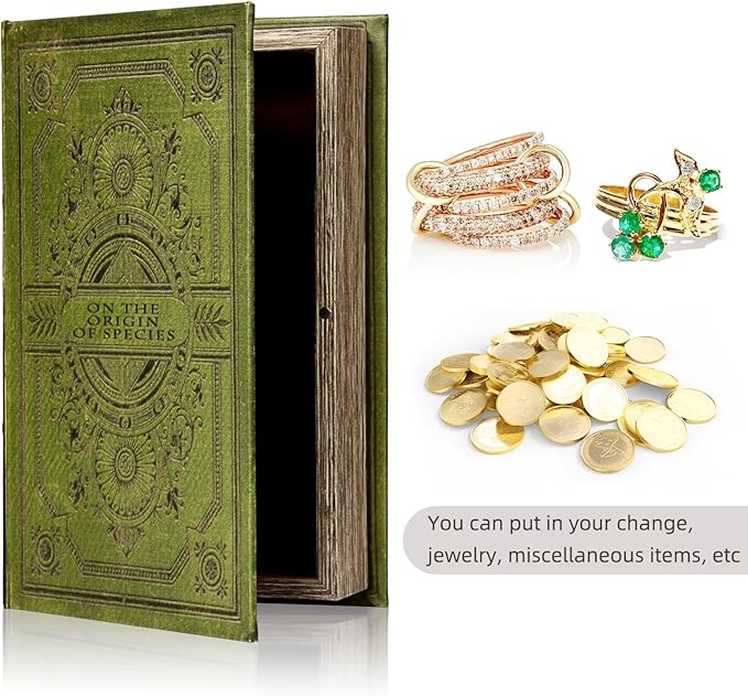 Vintage Style Olive Green Faux Leather Embossed Book Box - Decorative Storage Box 3-03