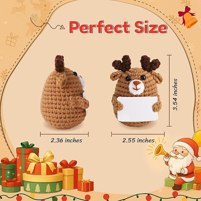 Mini Crochet Reindeer with “First Christmas as a Family of Five 2025” Card – Handmade Hanging String Christmas Ornament Keepsake, for Parents with Three Kids, Family Christmas Decoration