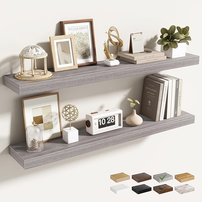 36 Inch Floating Shelves for Wall 2 Pack, 36" Wall Shelves for Books, Storage, Decor, Wall Mounted Floating Shelf with Invisible Brackets for Kitchen, Living Room, Gray