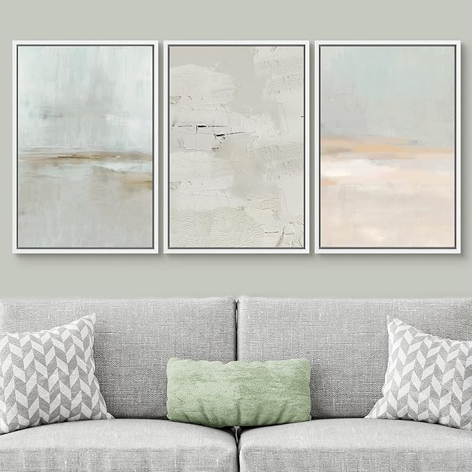 SIGNWIN Framed Canvas Print Wall Art Set Pastel Grunge Watercolor Landscape Shapes Abstract Illustrations Modern Art Decorative Nordic Chic Calm for Living Room, Bedroom, Office - 16"x24"x3 White