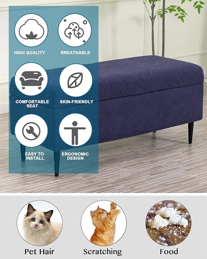 CRFATOP Jacquard Ottoman Stool Cover Stretch Folding Storage Footstool Bench Slipcovers Upholstered Foot Chest Chair Covers Washable Entryway Furniture Protector with Elastic Bands,M,Purplish Blue