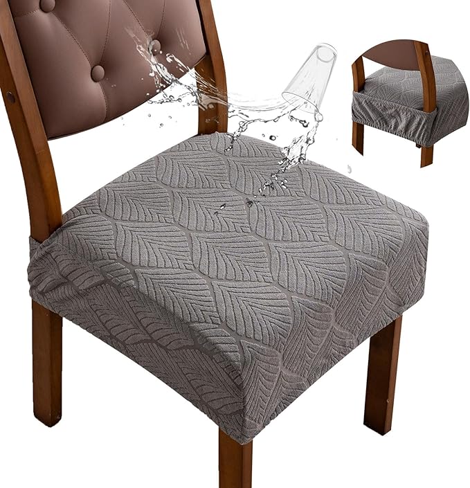Removable Washable Dining Chair Seat Covers Set of 4,Stretch Jacquard Chair Seat Cushion Protector Slipcovers, Rear Covers