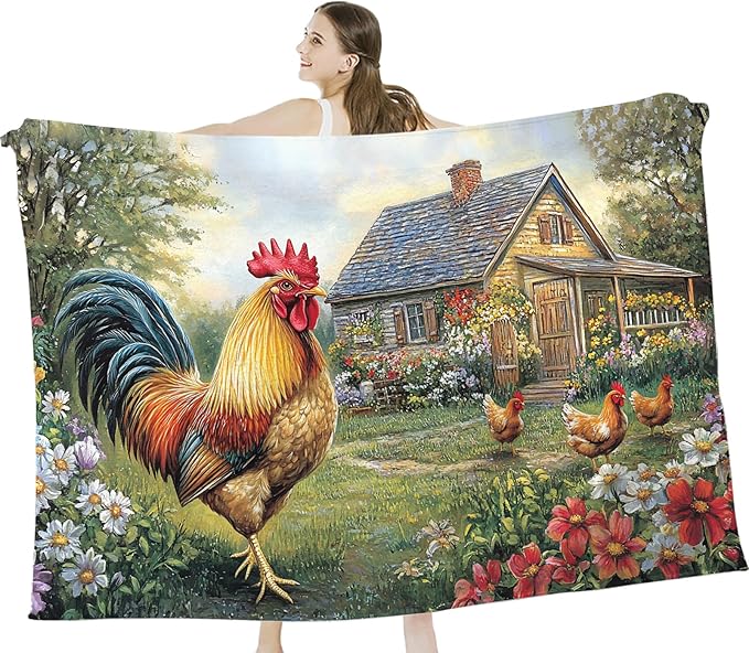 Tijuboni Rooster Chicken Throw Blanket Rooster Gifts for Girls Boys Women Men Kids Adults Soft Flannel Fleece Blanket for Couch Sofa Bed Home Decor 60"x80"