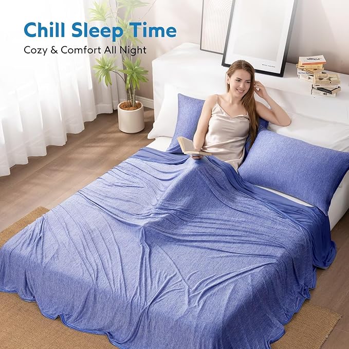 HOMFINE Cooling Blankets for Hot Sleepers - Summer Blanket Thin Lightweight Breathable Soft Double Side Enhanced Cooling for Bed Couch Sofa, Keep Cool for Night Sweats (Dark Blue, 60 x 80 inches)