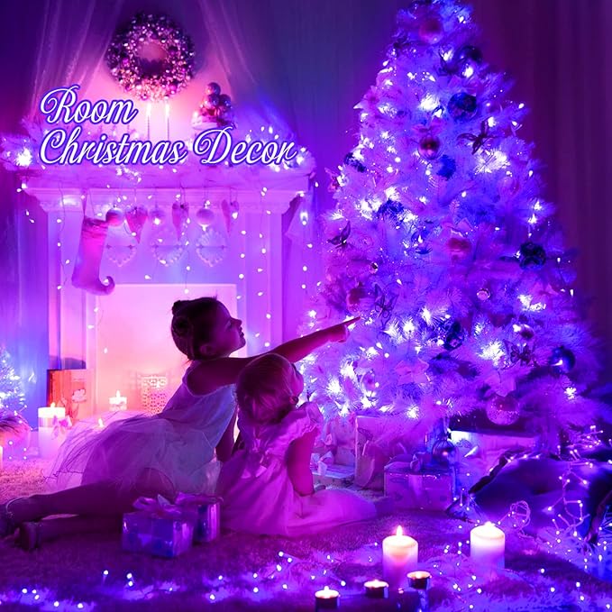 JMEXSUSS 91.5ft 250 LED Purple String Lights Indoor, Connectable 8 Modes Purple Christmas Lights Outdoor Waterproof, Plug-in Clear Wire Christmas String Light for Xmas Bedroom Party Tree Decorations