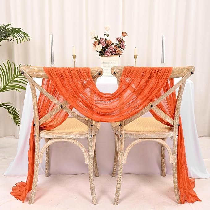 15 Pack Orange Cheesecloth Table Runner 17 x 108 Inch Fall Thanksgiving Boho Rustic Farmhouse Gauze Cheese Cloth Runner for Wedding Party Baby Shower Home Decor Holiday Decorations