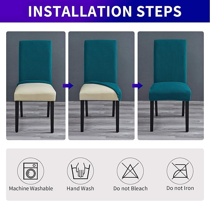 Howhic Stretch Chair Covers for Dining Room Set of 4, Removable Washable Dining Room Chair Covers, Dining Chair Slipcovers Seat Protector, Great for Home Decor and Banquet Upholstery (Teal, 4 Pack)