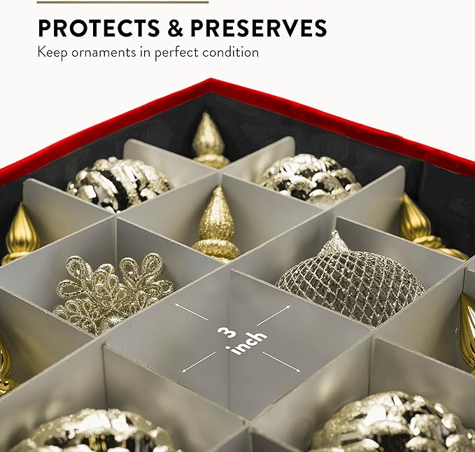 Premium Christmas Bauble Storage Box With Dividers - 128 Compartment Xmas Ornament Storage Box - Designed for Delicate Christmas Decorations & Baubles - Tear Proof 600D Oxford Fabric - 5 Year Warranty
