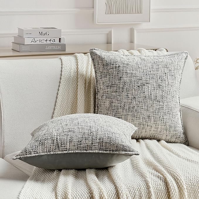 FUTEI Black Decorative Throw Pillow Covers 18x18 Inch Set of 2,Soft Chenille Tweed Textured Cushion Case,Modern Home Decor for Couch Bed Living Room