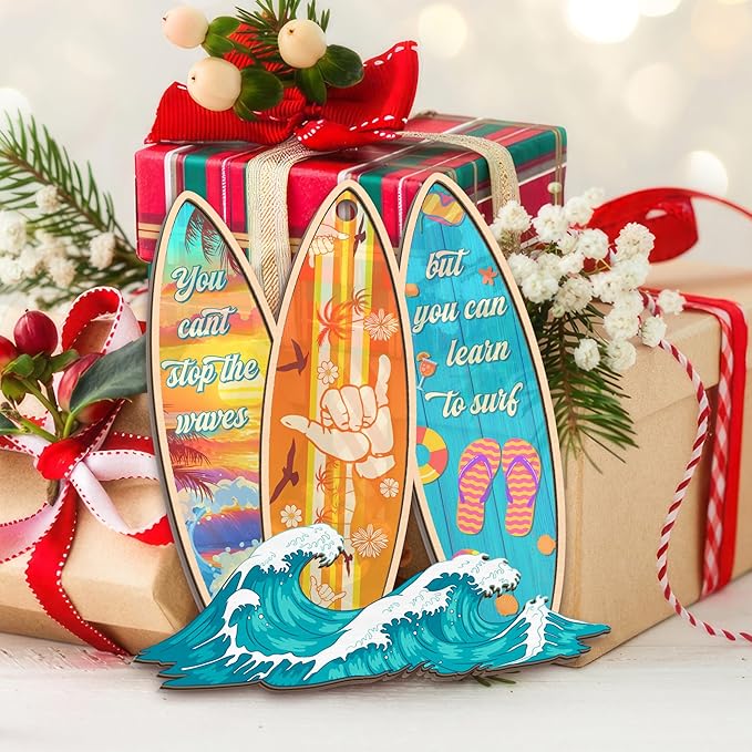 AVERXO Surfboard Ornaments for Christmas Tree - Suncatcher Christmas Ornaments 2025 - Surfboard Ornament, Surfer Gifts for Men Women, Beach Gifts for Surfers Beach Lovers Friends, Beach Ornament Decor