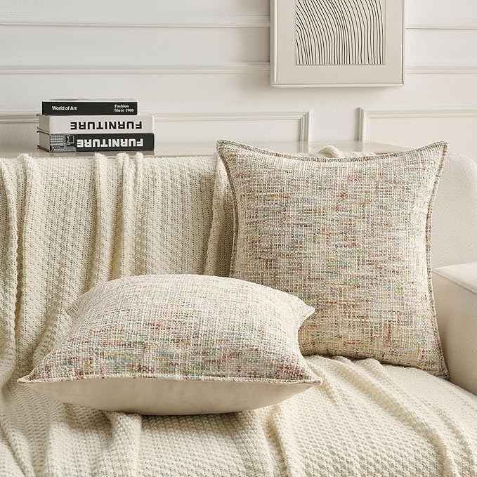 FUTEI Colorful Decorative Throw Pillow Covers 18x18 Inch Set of 2,Soft Chenille Tweed Textured Cushion Case,Modern Home Decor for Couch Bed Living Room