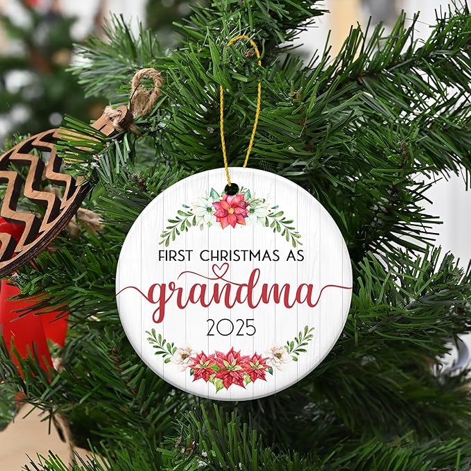 GEEMBI Christmas Grandma Gifts for Pregnancy Announcement - Ceramic Christmas Ornaments 2025 for Tree Decorations - First Time Grandma Gifts, Baby Announcement Gift for Grandmother