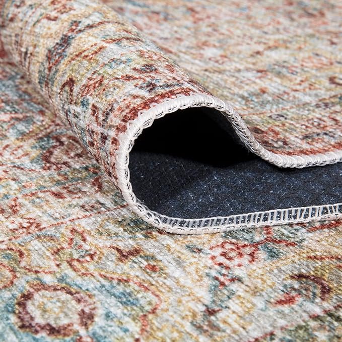 Bloom Rugs Caria Washable Non-Slip 10 ft Runner - Orange/Olive Beige Traditional Runner for Entryway, Hallway, Bathroom, and Kitchen - Exact Size: 2'6" x 10'