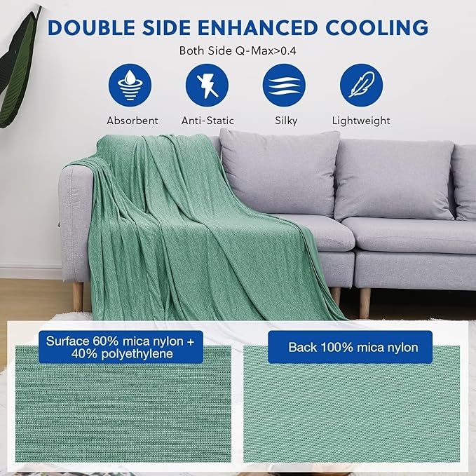 HOMFINE Cooling Blankets for Hot Sleepers - Summer Blanket Thin Lightweight Breathable Soft Double Side Enhanced Cooling for Bed Couch Sofa, Keep Cool for Night Sweats (Green, 108 x 90 inches)