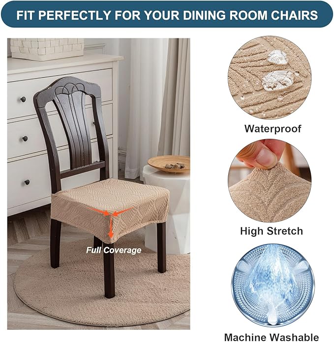 Removable Washable Dining Chair Seat Covers Set of 4,Stretch Jacquard Chair Seat Cushion Protector Slipcovers, Rear Covers