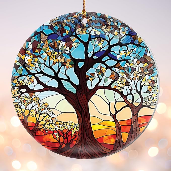 Tree of Life Stained Glass Christmas Ornament - Hanging Ornaments for Christmas Tree Decorations, Colorful Tree of Life Sun Catchers, Holiday Presents Idea