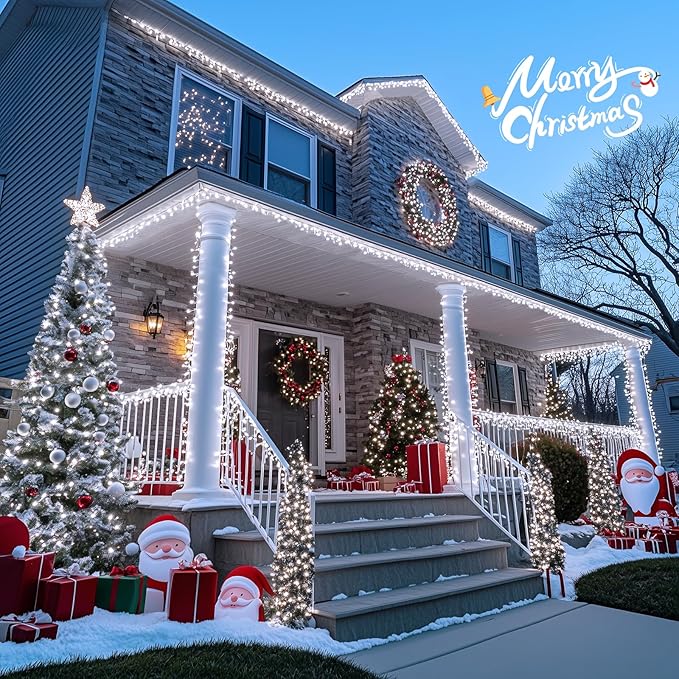 JMEXSUSS Christmas Lights, 8 Modes Waterproof Christmas Light Outdoor Plug in, Clear Wire String Lights Indoor Bedroom 720LED 230 FT White