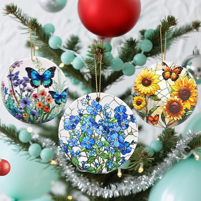 Christmas Ornaments, Dodosky 2.8in Ceramic Hanging Ornament, Xmas Decor, Christmas Tree Ornaments, Xmas Decorations for Tree, Holiday Ornament, Flower Lovers Gifts, Gifts for Couples, Best Friend