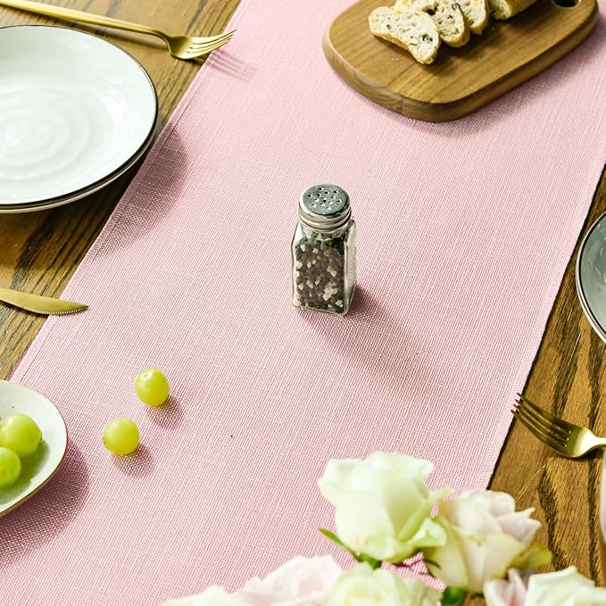 Artoid Mode Blush Pink Tassel Table Runner, Linen Blend Rustic Farmhouse Style Kitchen Table Decoration Holiday Wedding Party Dinning Decor 13x72 Inch