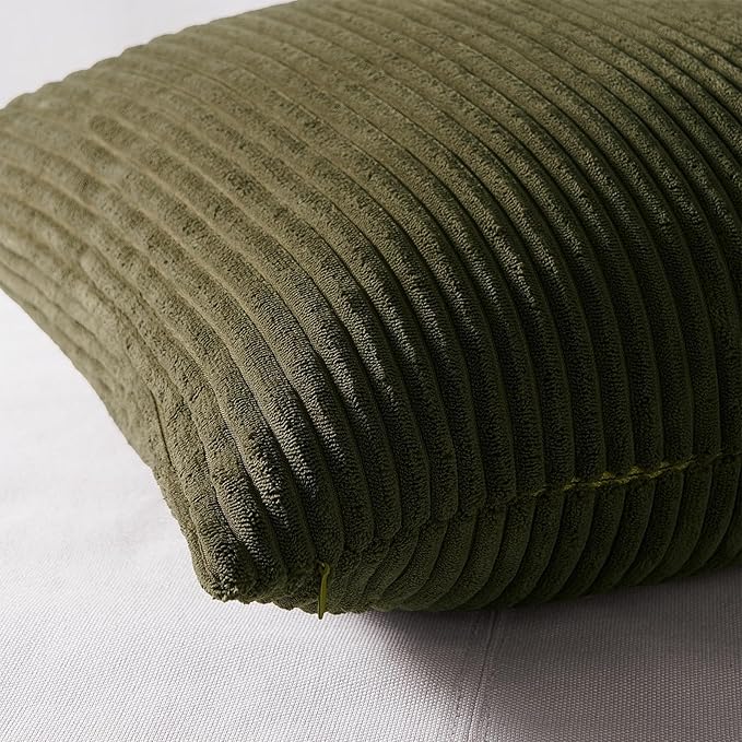 Topfinel Couch Throw Pillows Covers 18x18 Inch Set of 4,Olive Emerald Green Corduroy Decorative Cushion Case,Rustic Fun Living Room Decor fundas para cojines