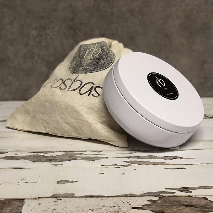 Rosbas Candle, Green Tea & Lemongrass Scented, Natural Soy Wax, White Metallic Tin, 14.5 oz, 4 Cotton Wicks, Long Burn Time, Drawstring Cotton Bag, Non-Toxic, Handmade in The USA