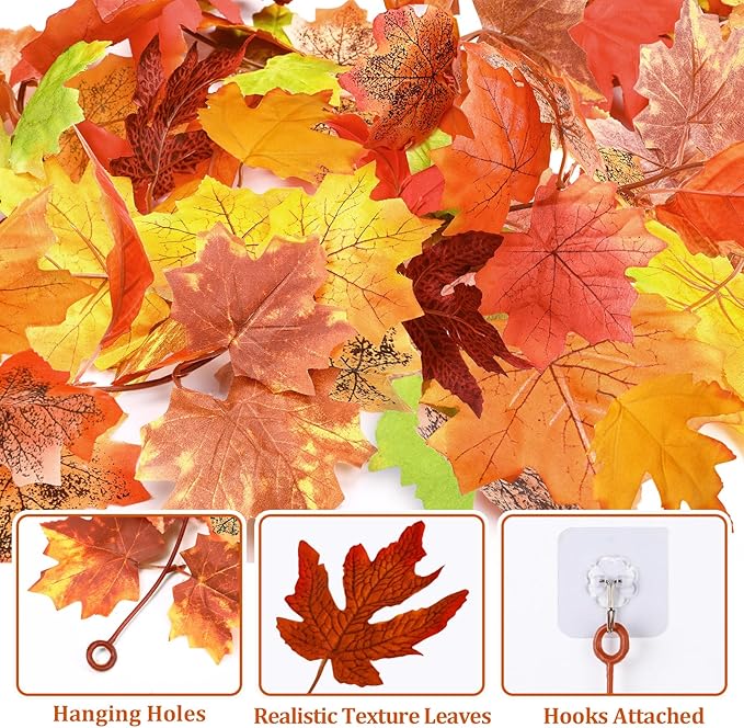 6 Pack Fall Decor for Home Fall Leaves Garland Thanksgiving Decorations Indoor Outdoor 5.8Ft/Piece Artificial Maple Leaf Garland for Autumn Harvest Halloween Party Thanksgiving Decor (Multicolor)