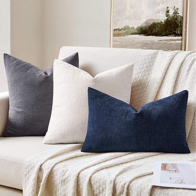 MIULEE Dusty Blue Couch Pillow Covers 18x18 Inch, Set of 2 Soft Chenille Decorative Square Throw Pillow Covers Farmhouse for Sofa Living Room Bed