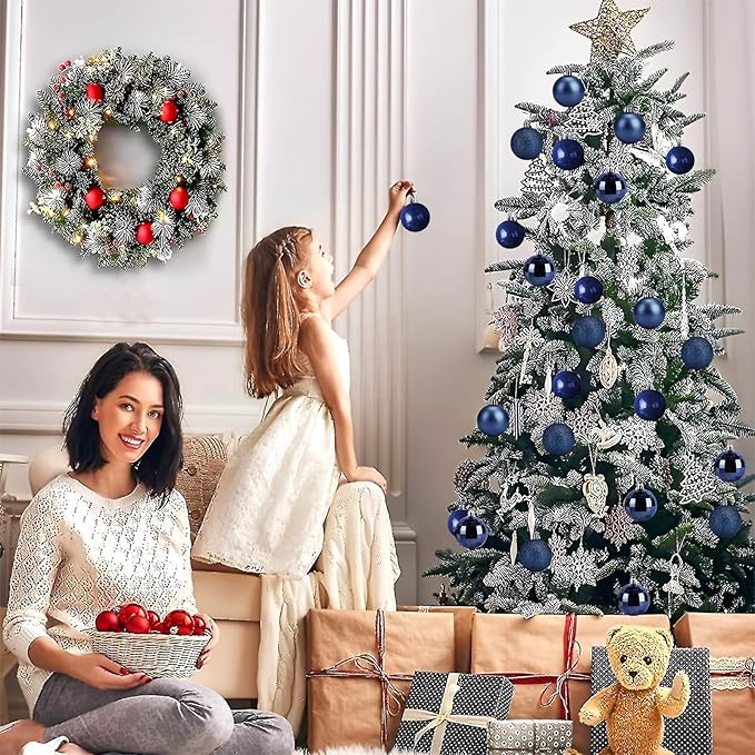 Aitsite 24ct Christmas Tree Ornaments Set 1.57 inches Mini Shatterproof Holiday Ornaments Balls for Christmas Decorations(Navy Blue)