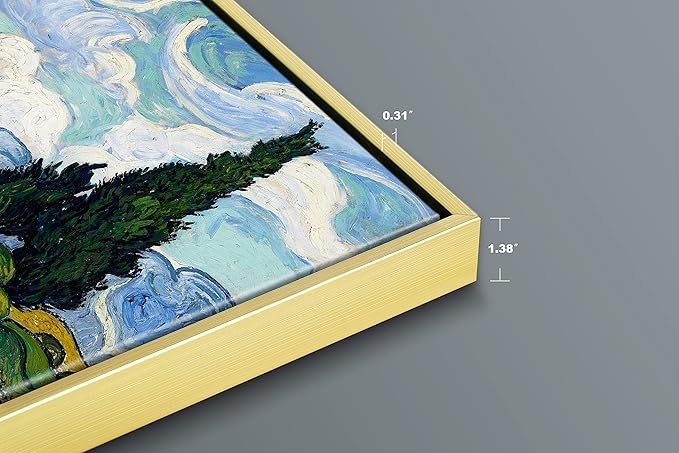 Wieco Art Framed Canvas Art Wheat Field with Cypresses by Van Gogh Classical Paintings Reproduction Modern Canvas Print Wall Art Landscape Pictures Artwork for Home Office Decor