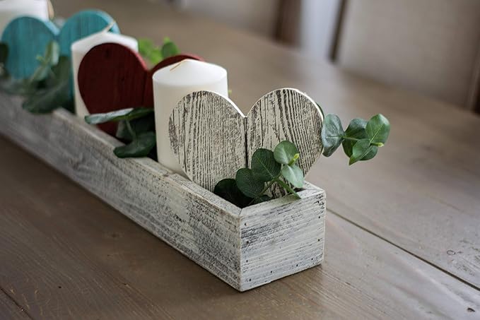 BARNWOODUSA Rustic Centerpiece Barnwood Box Dining Room Table Decorations for Home Décor Coffe Table Décor Planter Box White Wash 35.5" L