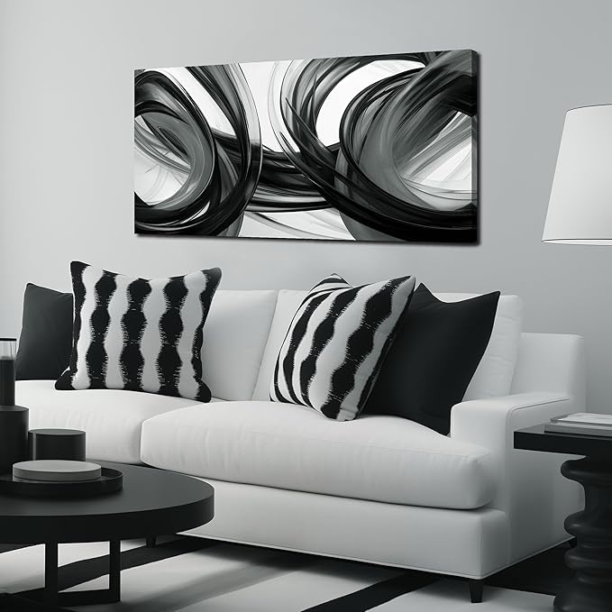 Abstract Canvas Wall Art for Office Black White and Gray Wall Decor Minimalist Print Living Room Bathroom Apartment Decoration Ready to Hang 20 x 40 Inch