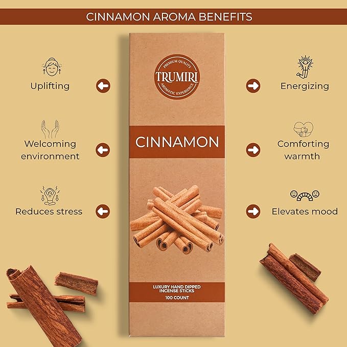 Cinnamon Incense Sticks - Pack of 100 Insence-Sticks - Incienso De Canela Made with Natural Inscent Ingredients - Scented Insense Non Toxic Incents