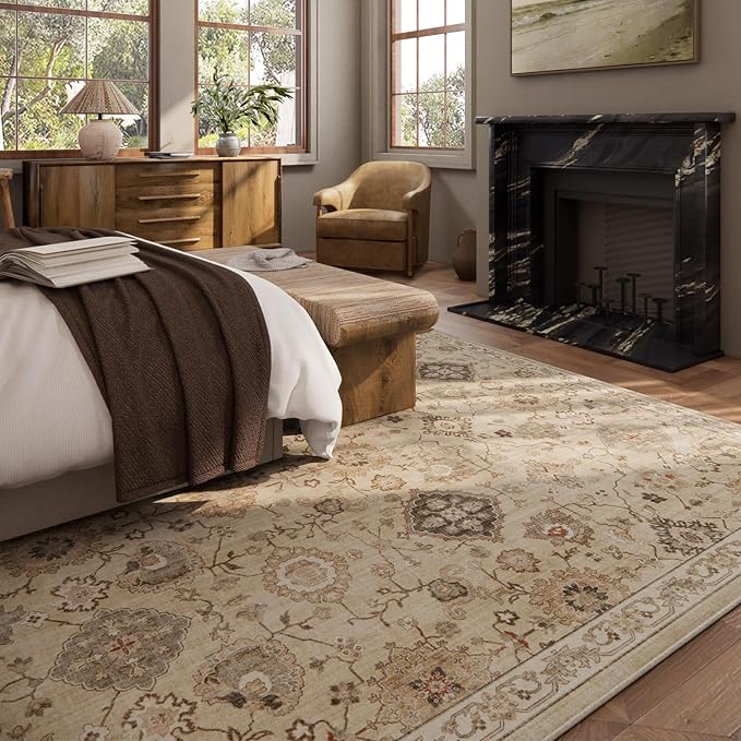 Machine Washable Rug for Living Room: 9x12 Area Rugs Boho Vintage Rug Stain Resistant Non Slip Low Pile Soft Lightweight Carpets for Bedroom Kitchen Dining Room Nursery Kids Room Farmhouse