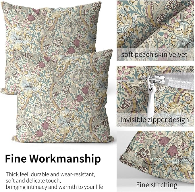William Morris Floral Pillow Protectors with Zipper Standard Size Vintage Botanical Print Pillow Covers Set of 2 Boho Flowers Pillowcases Mid Century Modern Bed Pillow Covers 20"x30" Yellow