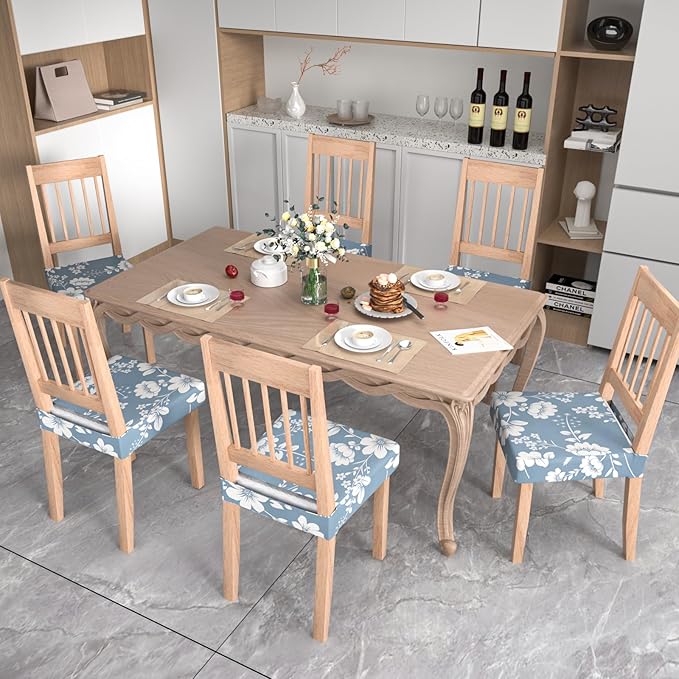Stretch Dining Chair Seat Covers Set of 2,Dining Chair Slipcovers, Floral Printed Chair Covers,Soft Fabric Washable Upholstered Chair Seat Protector, No Rear Covers for Home Kitchen Dining Room