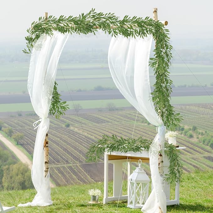 RECUTMS 2Pcs Artificial Olive Leaves Garlands 6.2Ft-Fake Hanging Silk Willow Leave Ivy Vines Faux Bayberry Leaf Twigs Greenery Rattan for Indoor Outdoor Wedding Birthday Party Home Garden Table Decor