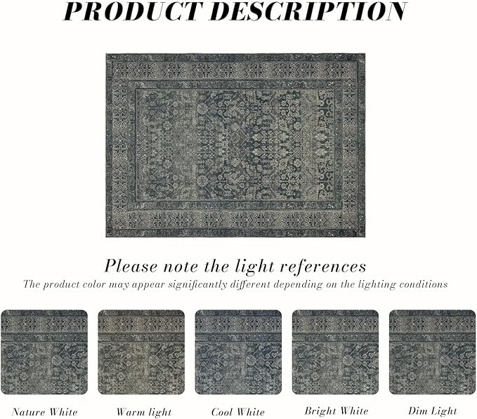 Area Rug 8×10, Large Vintage Boho Rug,Ultra-Soft Low Pile, Washable, Non Slip,Stain Resistant, Printed Carpet for Living Room Bedrooms Playroom Office Kitchen, Moss/Green