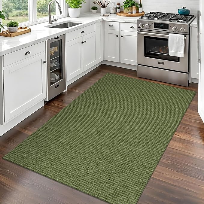 EARTHALL Woven Area Rug 3x5 Ft Washable Rugs for Entryway Braided Non Slip Rubber Backed Throw Rugs Door Mat Indoor Outdoor Entrance Cotton Carpet for Kitchen Foyer Front Door, Green