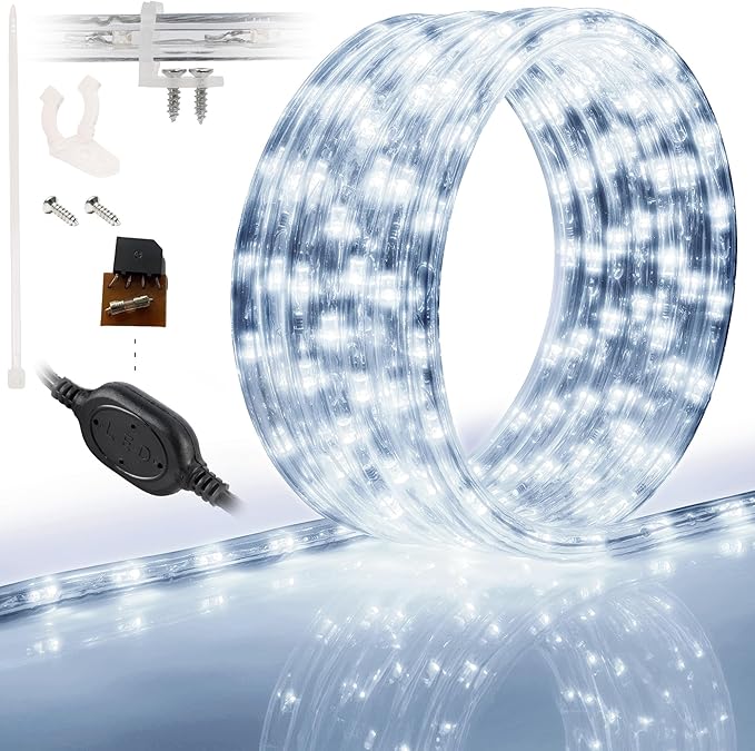 WYZworks 1116LEDs, 100ft LED Outside Rope Lights, Waterproof Permanent Outdoor ETL Certified Connectable Clear Tube, Christmas Palm Tree Holiday Decorative Landscape Patio Accent Lighting - Cool White