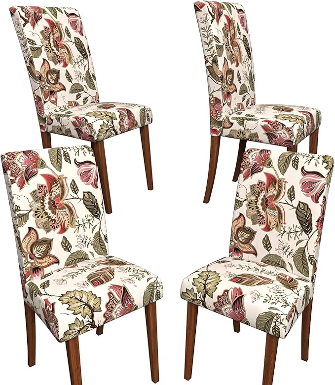 Stretch Dining Chair Covers Set of 4,Floral Print Chair Covers,Soft Removable Washable,Pet Friendly Furniture Protector,Universal Chair Slipcovers for Home, Kitchen,Ceremony Dining Room Seat