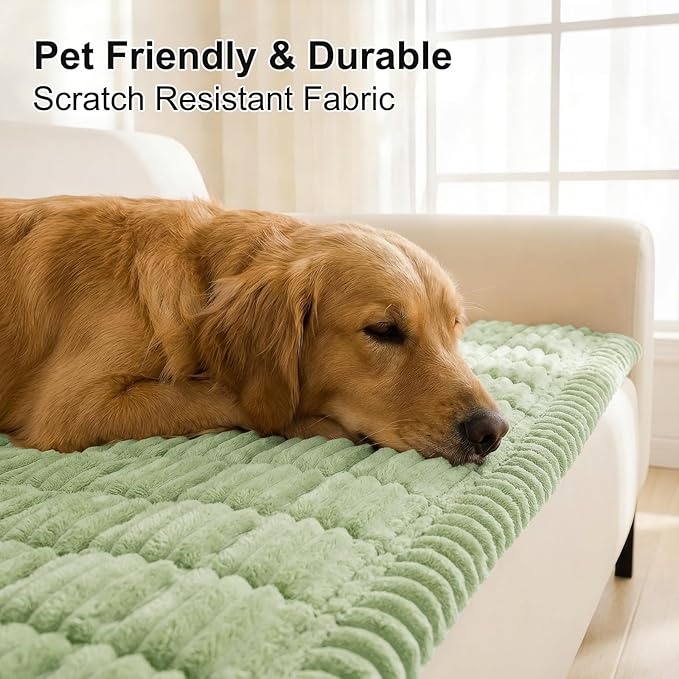 Smiry Couch Cover for Dogs Washable, Non Slip Fuzzy Pet Couch Covers for 3 Cushion Sofa Pet Friendly, Thick Soft Sofa Slipcovers Cushion Protector (Green, 27.6" x 88")