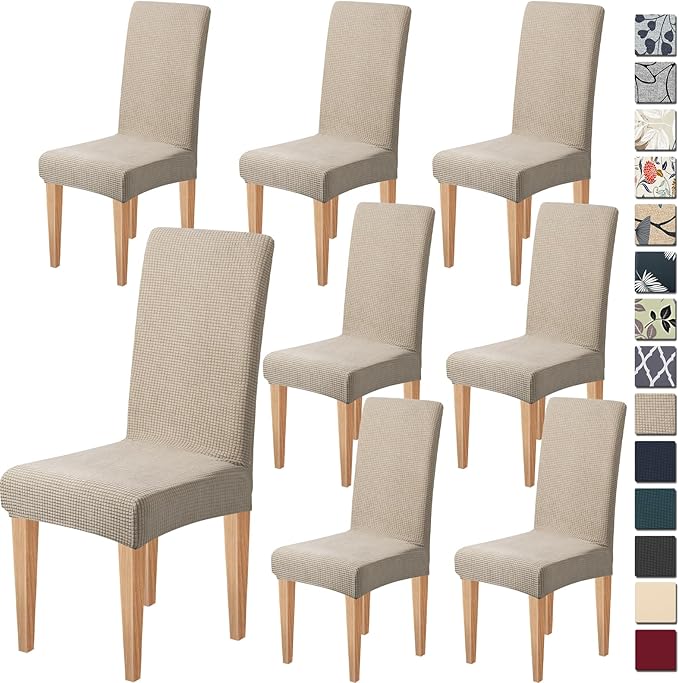 Dioxide Stretch Chair Covers for Dining Chairs, Washable Dining Chair Covers Set of 8, Soft Kitchen Chairs Seat Covers, Jacquard Parson Chair Slipcover Protectors for Home Hotel Restaurant Banquet