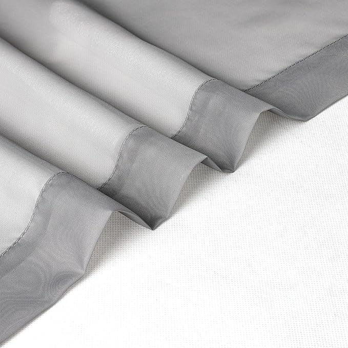 Lecloud Charcoal Grey Sheer Curtains 14 Inch Length 2 Panels Set, Light Reducing Short Window Valances for Living Room Bedroom, Gray Kitchen Curtains with Dual Rod Pockets, 40" W x 14" L