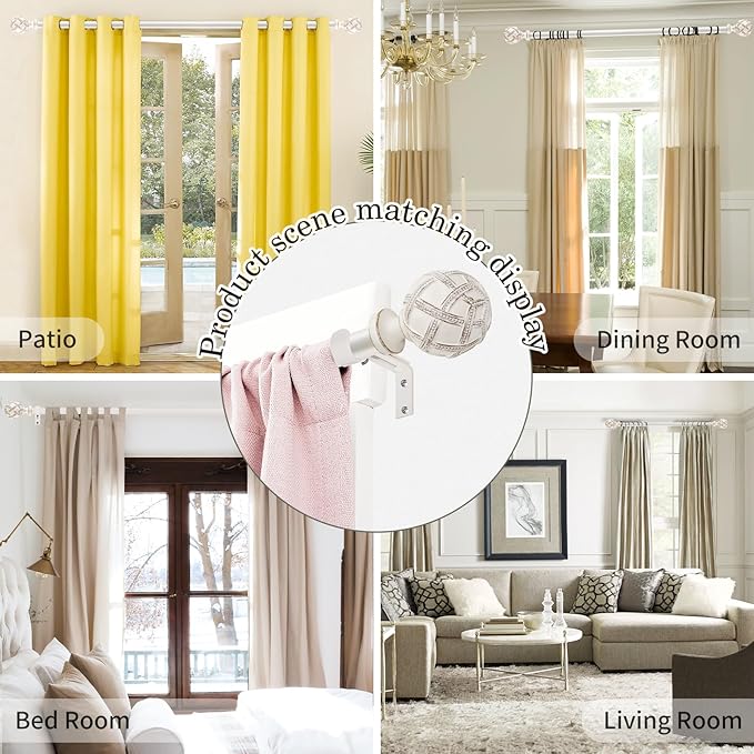 Single Curtain Rod for Windows 48 to 84 Inches(4-7ft): 1 inch Diameter Adjustable Curtain Rod, Heavy Duty Curtain Rod with Netted Texture Finials, Size:36-88(weathered white)