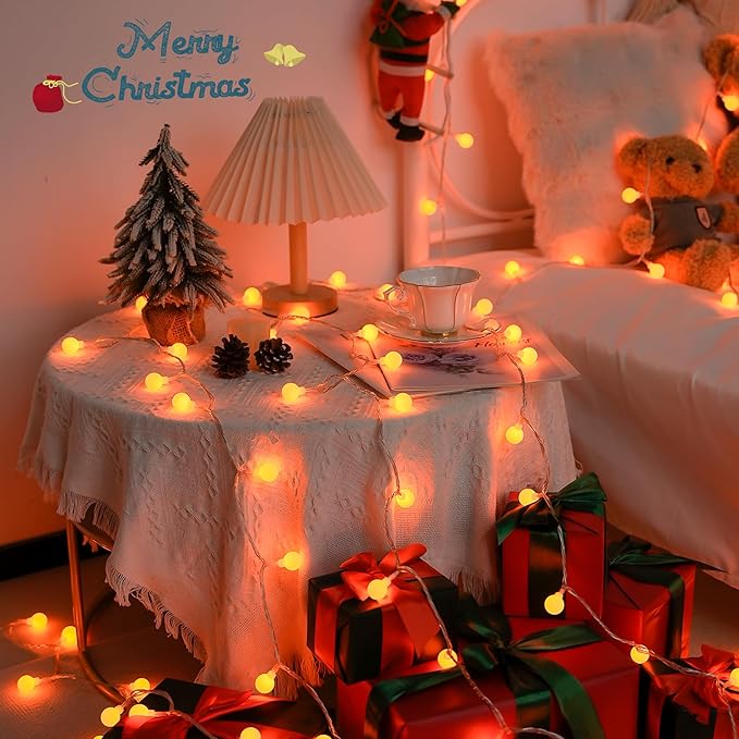 JMEXSUSS Orange String Lights Indoor, Connectable 100 LED Globe String Lights Plug in with Remote, 33ft 8 Modes Orange Christmas Lights Outdoor for Bedroom Thanksgiving Party Fall Holiday Decor